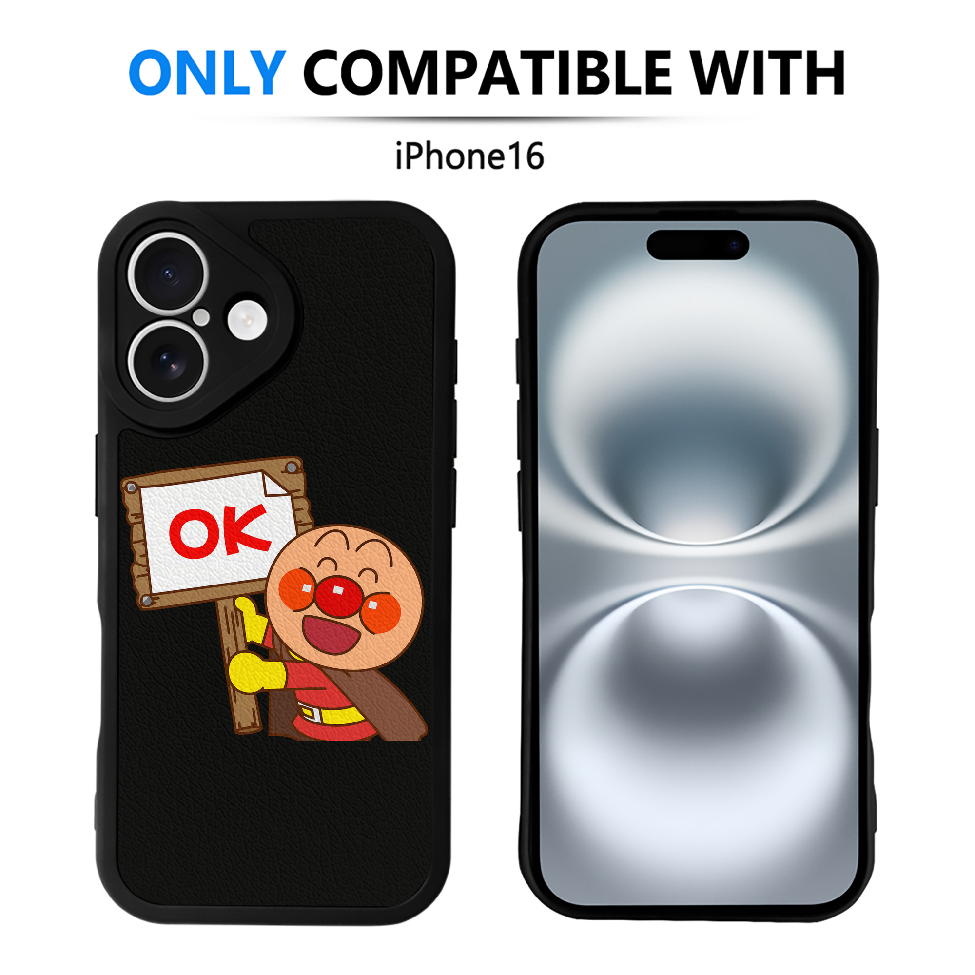 （画像用） アンパンマン Anpanman 【iPhone 16シリーズ対応】シリコンスマホケース（レザー調） 材質：シリコン